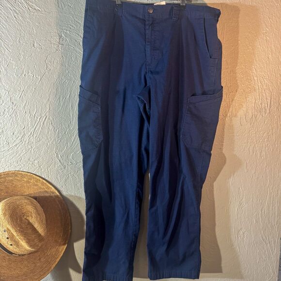 Carhartt XL Navy Blue Ripstop Cargo Work Pants Elastic Waist - Picture 2 of 9